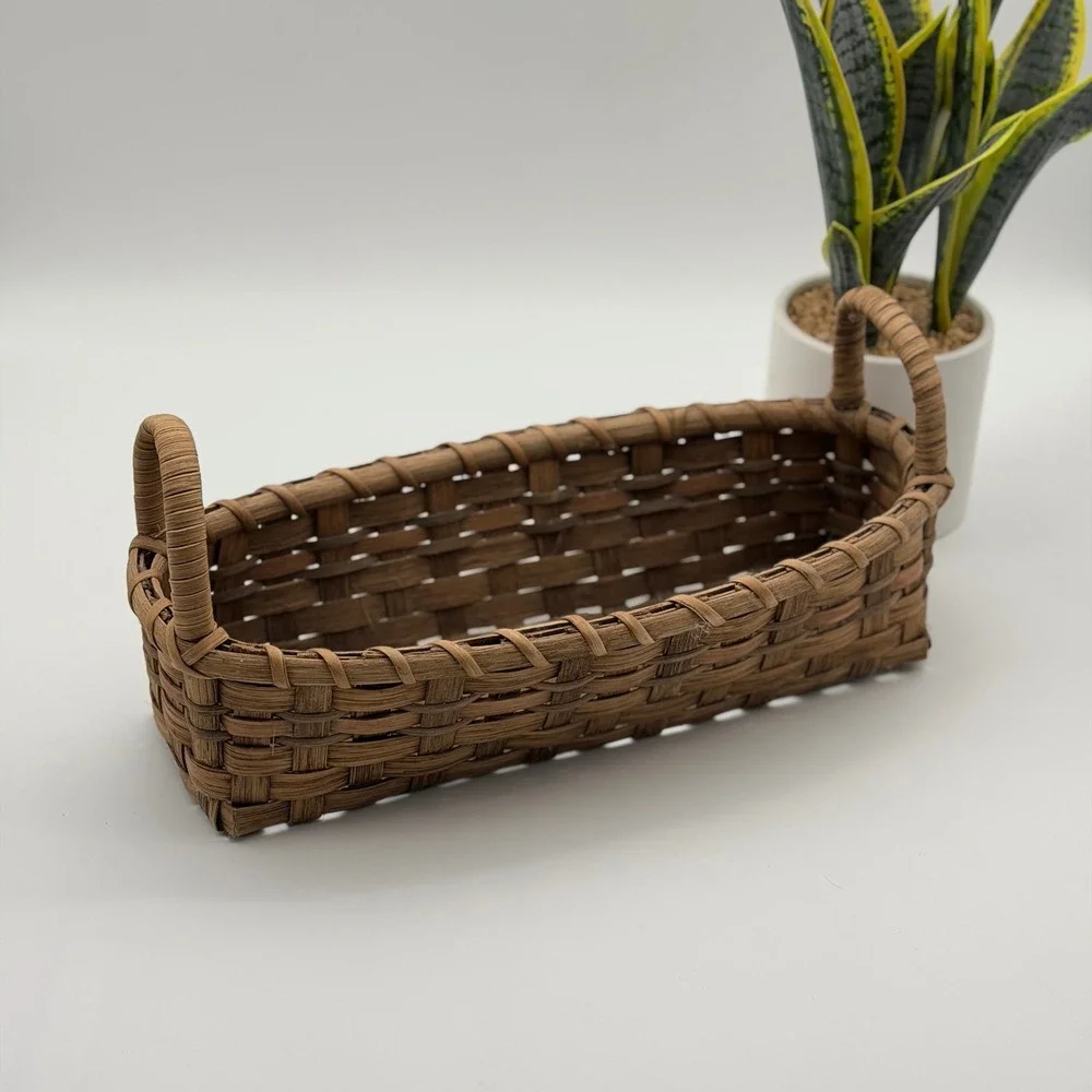 Vintage Long Woven Wicker Bread Basket with Handles Rustic Home Decor